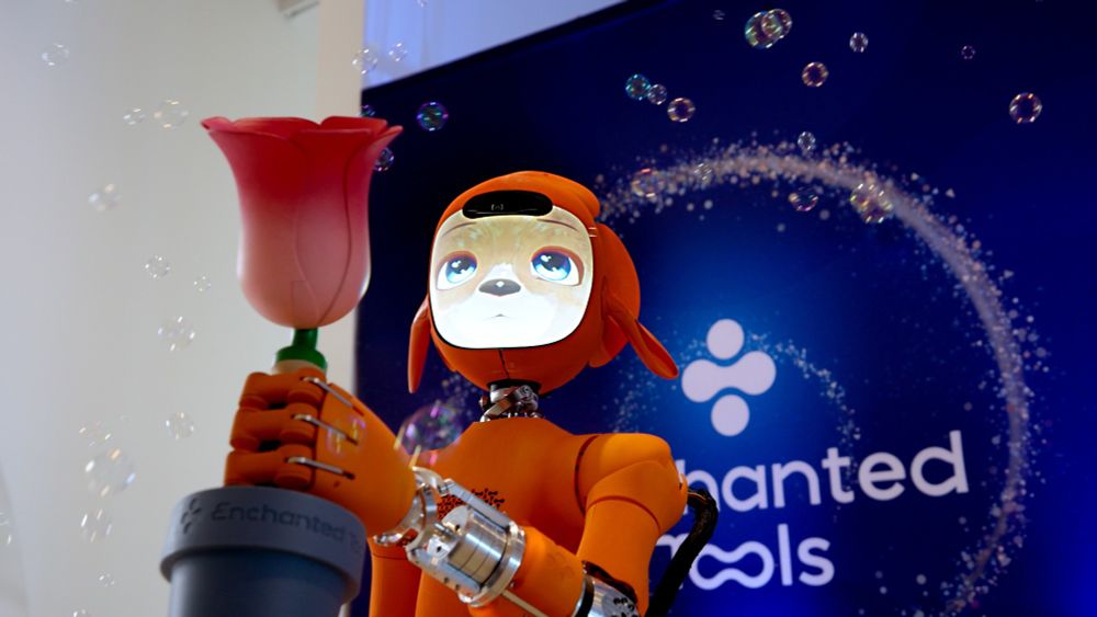 the humanoid robot from Enchanted Tools, named Miroka, makes soap bubbles
