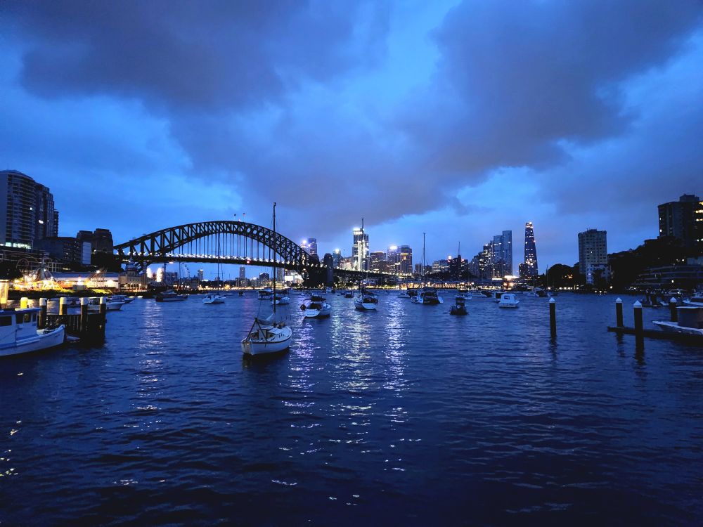 A view of Sydney harbor before sunrise