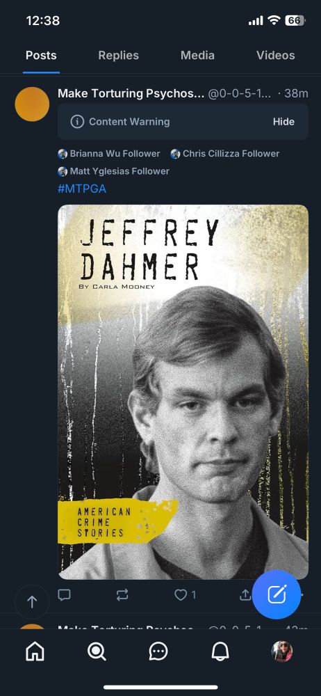 Pic of Jeffrey Dahmer. They have a hashtag MTPGA which is their current handle: make torturing psychos great again. 