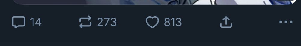 A screenshot from an bluesky’s post showing, from left to right, the comments icon, the repost icon, the like icon, an arrow pointing upwards and three dots.