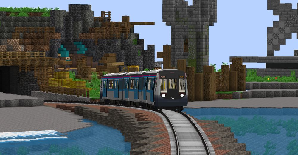 A subway train transitioning from an underground section to overground section