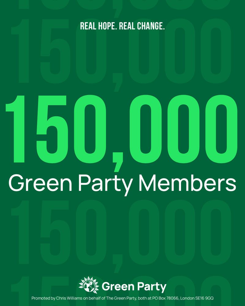 Green Party of England and Wales now has 150,000 members 