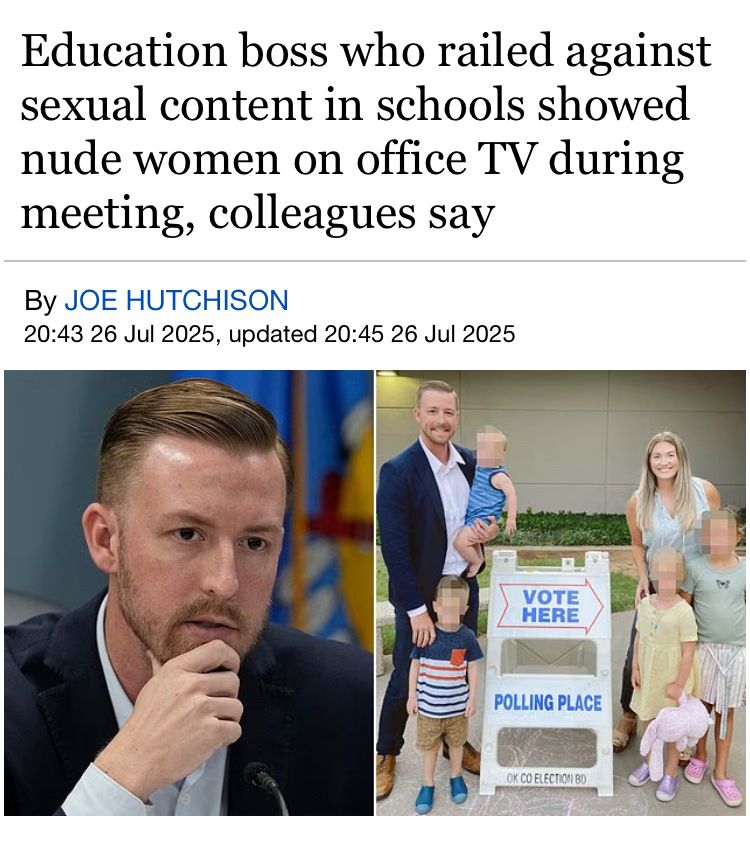 Education boss who railed against sexual content in schools showed nude women on office TV during meeting, colleagues say
By JOE HUTCHISON