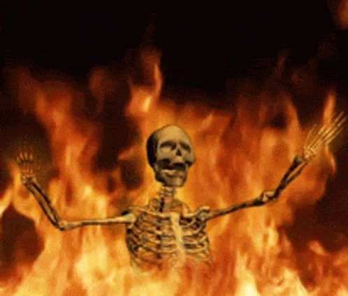 A skeleton on fire