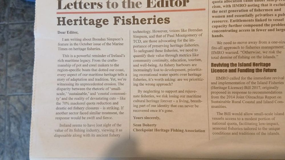 Heritage Fisheries
By SEAN DOHERTY
Cheekpoint, County Waterford, Ireland
Join and read  https://www.marinetimes.ie/
Special thanks to Brendan Simpson