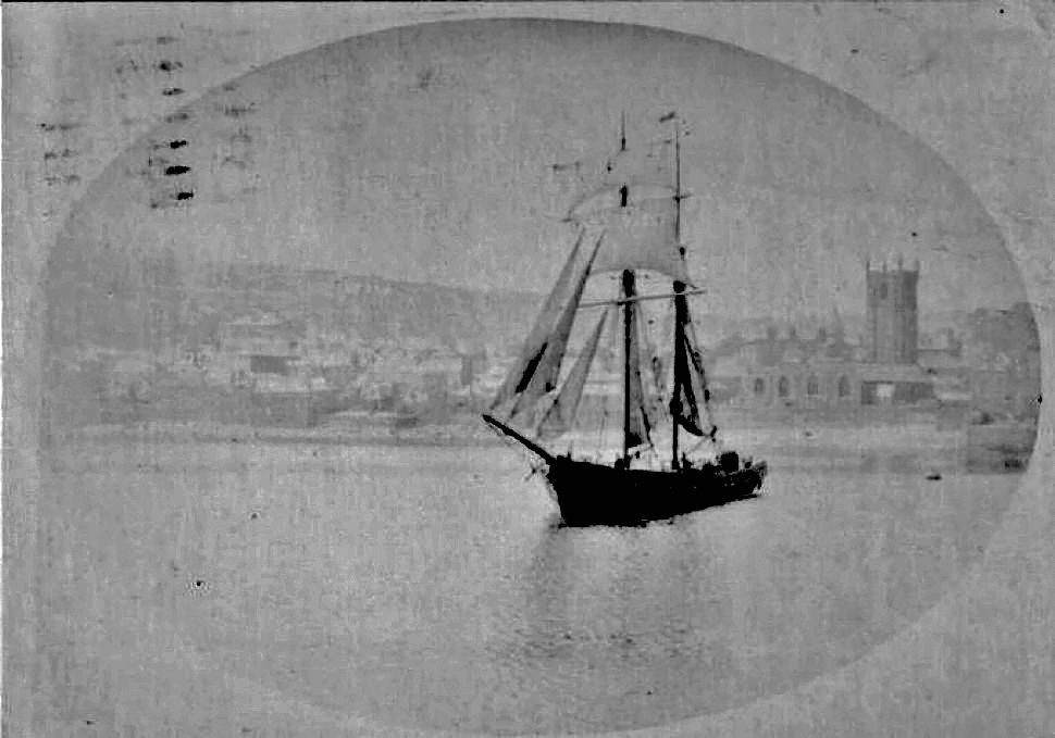 The background in the faded postcard - converted to monochrome - has been darkened.