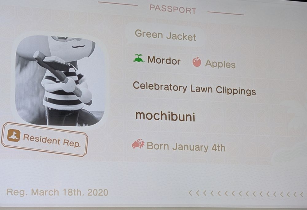 My animal crossing passport with my picture being black and white axe murderer