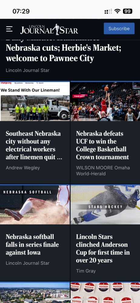 Front page of the journal star online. 