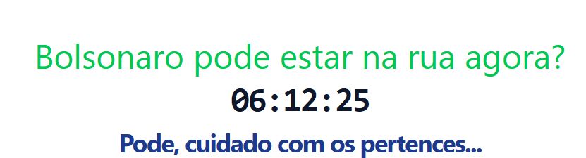 print de pagina criada para monitorar se o bolsoanro pode estar nas ruas. nesse momento  6h12 e a mensagem 'pode, cuidado com os pertences"