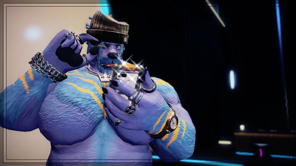 Mr. Blue looks at his tomestone with an expression of surprise and happiness as he adjusts his glasses to make sure he's not reading it incorrectly