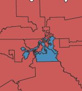 map detail with parts of red districts surrounding an odd-shaped blue district that appears to be exploding