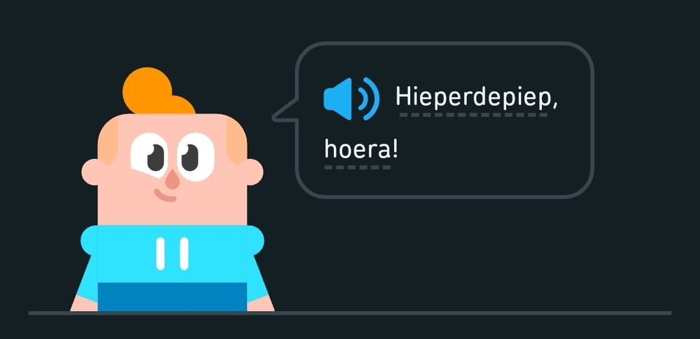 Screenshot from Duolingo. It's a translation exercise. It reads hieperdepiep hoera!