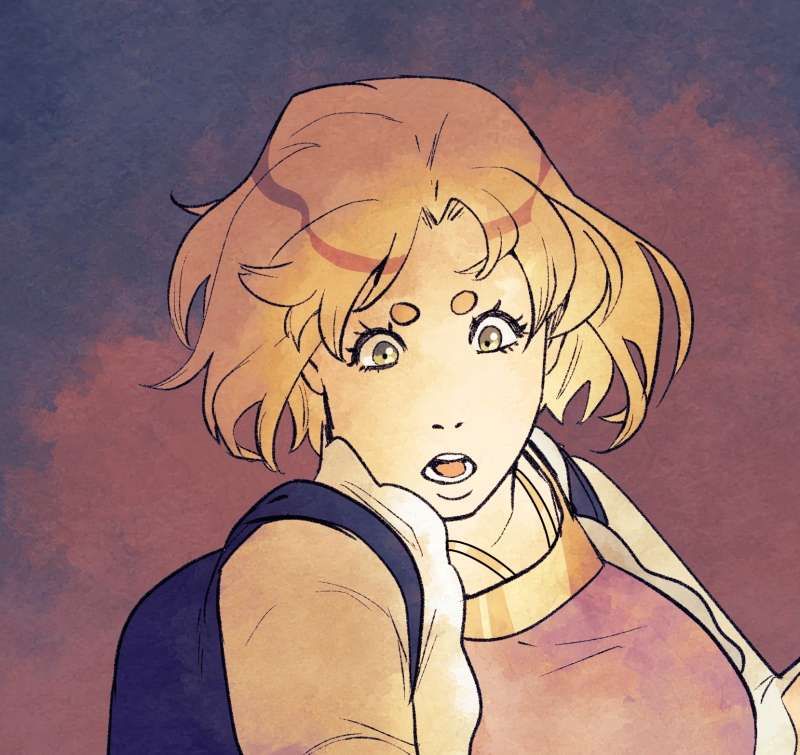 Panel from the webcomic Magic Words. Madge has an intense expression.