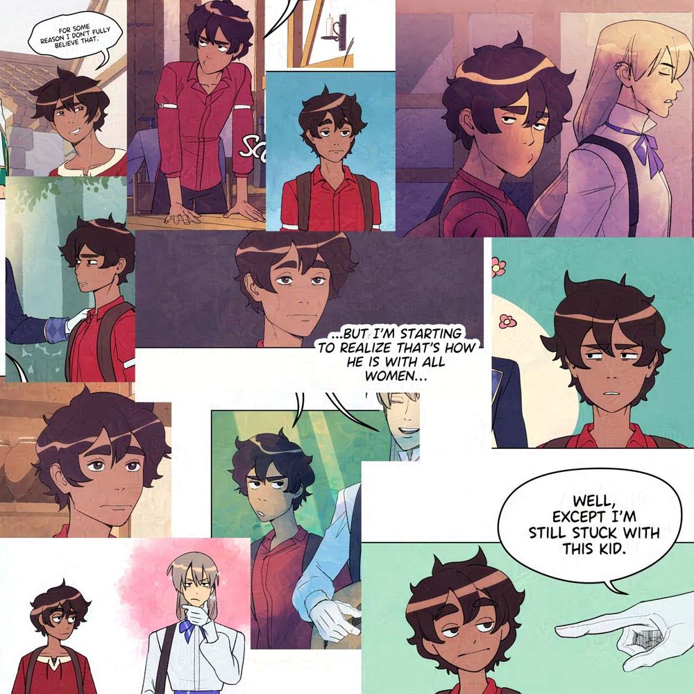 Screenshots of the webcomic Magic Words. It is a collage of Elis making unimpressed faces at W.