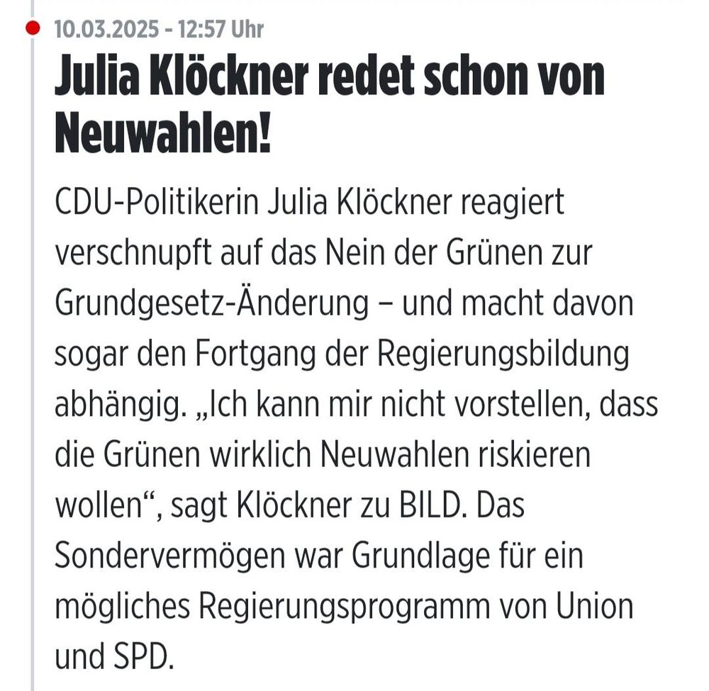 Klöckner redet schon von Neuwahlen!