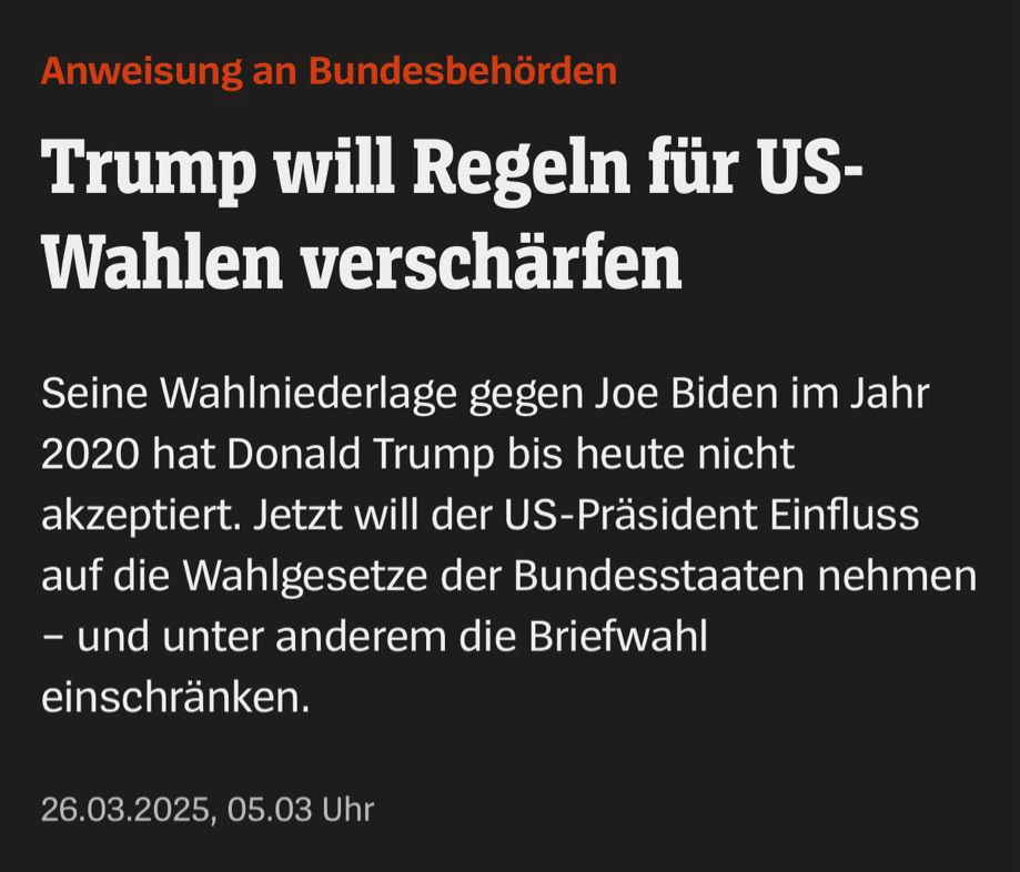 Trump will Regeln für US-Wahlen verschärfen
Seine Wahlniederlage gegen Joe Biden im Jahr 2020 hat Donald Trump bis heute nicht akzeptiert. Jetzt will der US-Präsident Einfluss auf die Wahlgesetze der Bundesstaaten nehmen – und unter anderem die Briefwahl einschränken.
