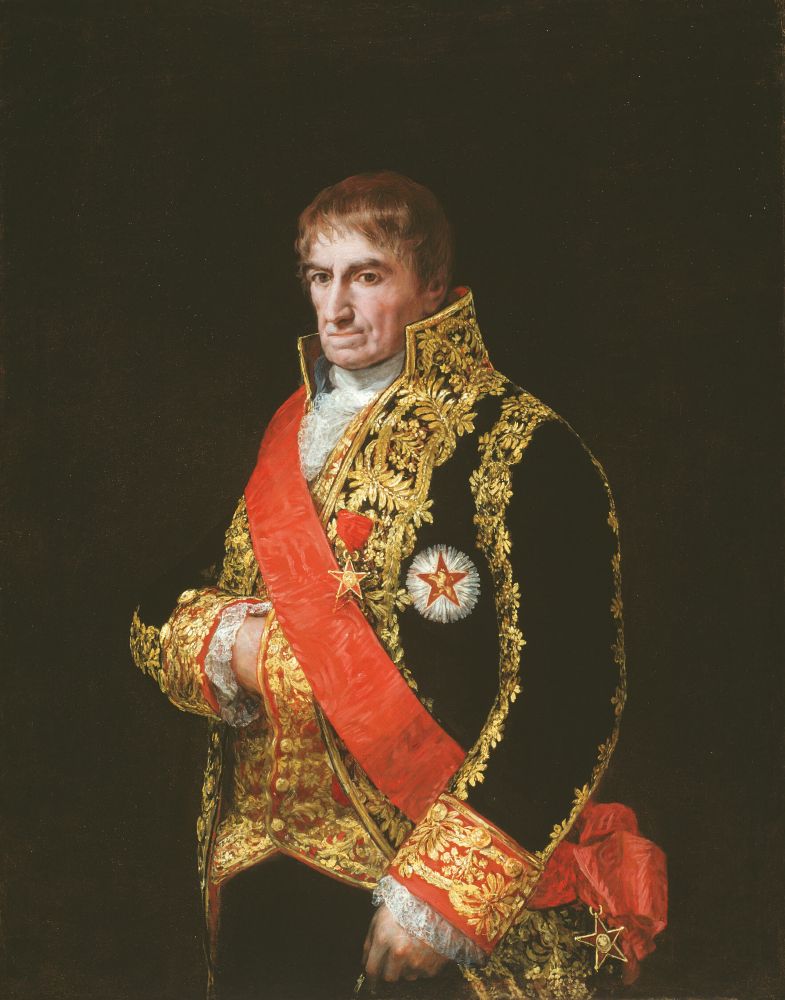 An early 19th century portrait by Goya shows a general with small head in a brocaded jacket and sash, looking as if he's about to be swallowed by his uniform.