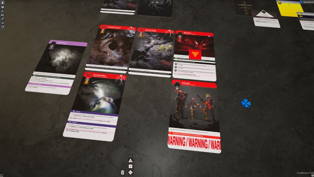 A screenshot of a virutal tabletop playing Three of Ghosts.