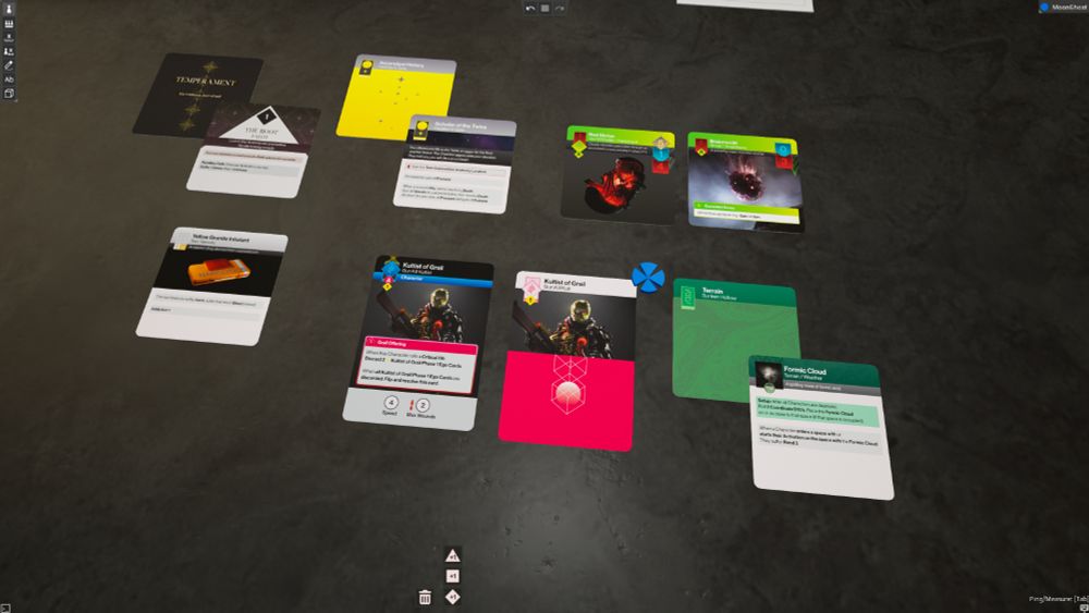 A screenshot of a virutal tabletop playing Three of Ghosts.