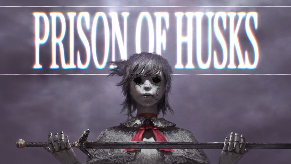 A doll holds a sword in front of her.