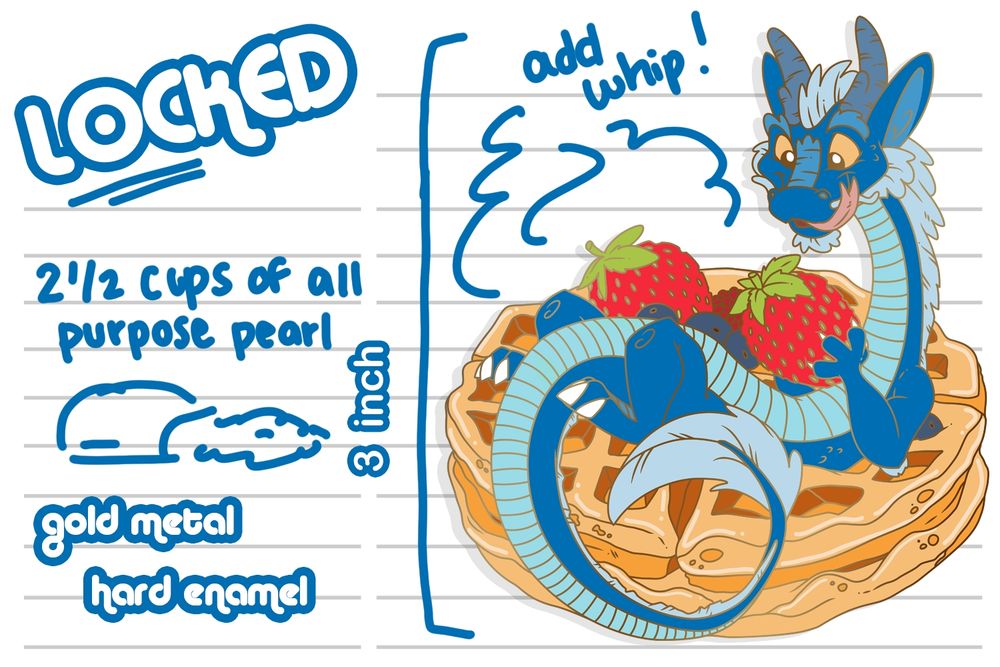Nebula the dragon sitting on a waffle.
