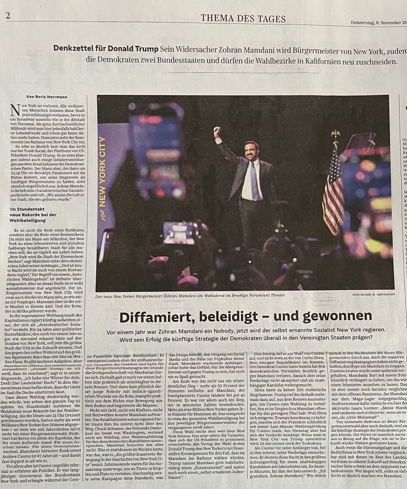 Der neue New Yorker Bürgermeister Zohran Mamdani am Wahlabend im Brooklyn Paramount Theater