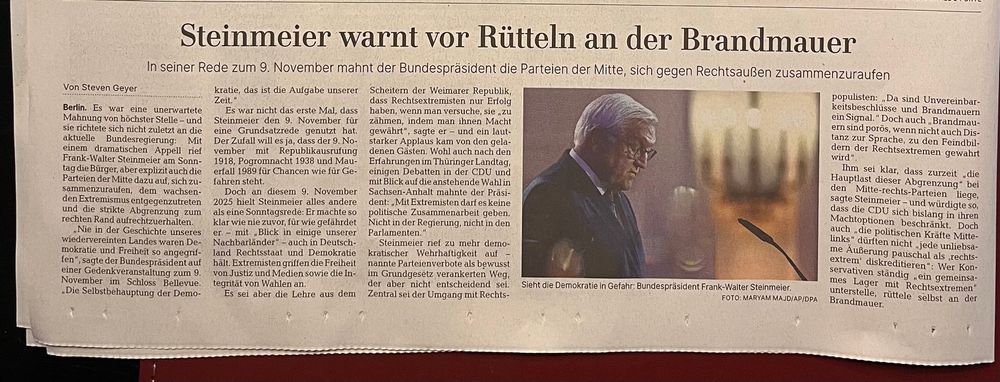 Sieht die Demokratie in Gefahr: Bundespräsident Steinmeier.