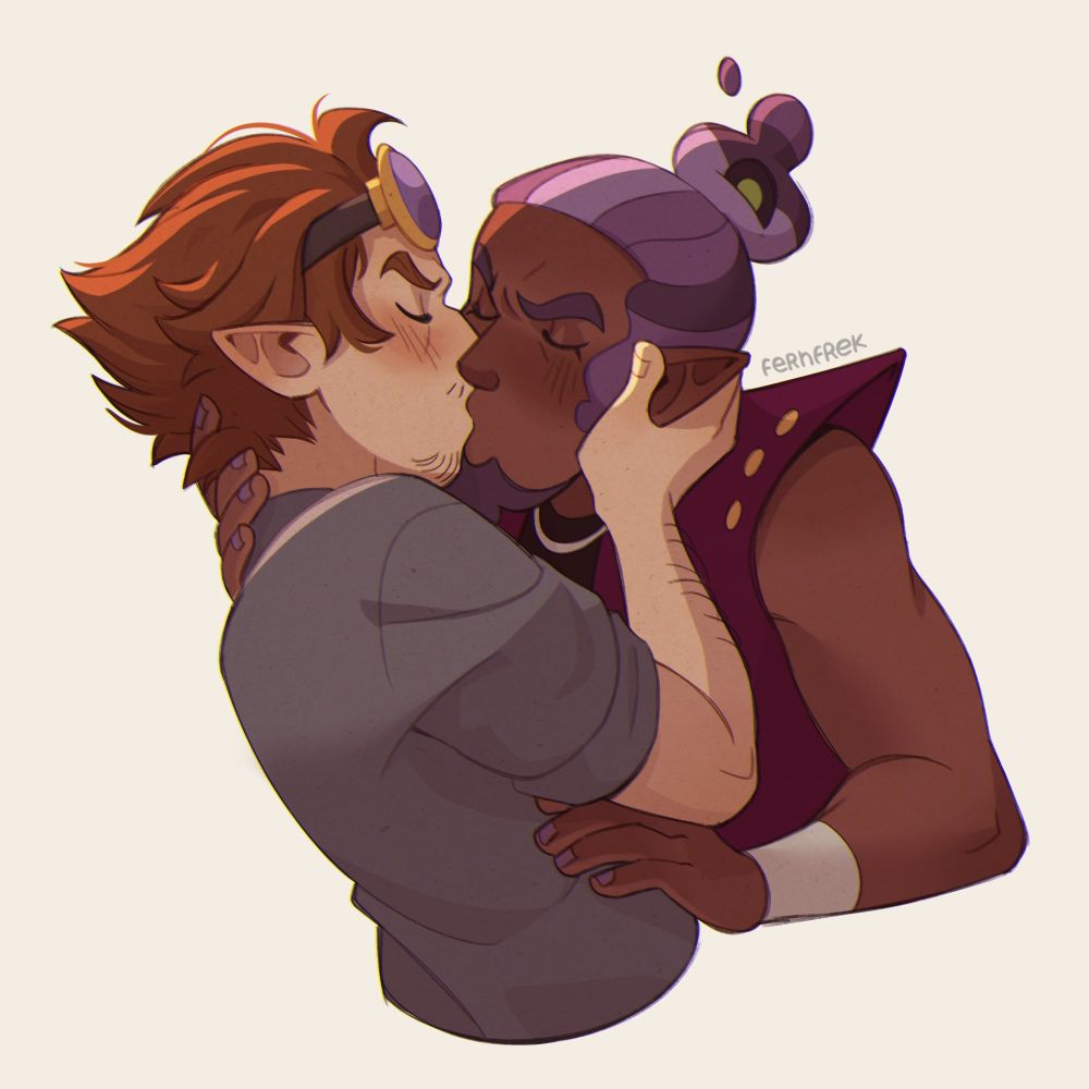Alador and Darius kissing.