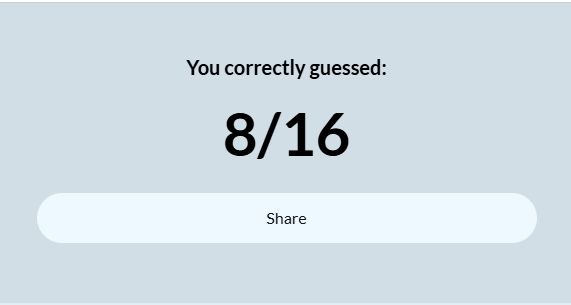 Results on the quiz where you guess who a person voted for based on their beliefs. I got 8/16 correct. 