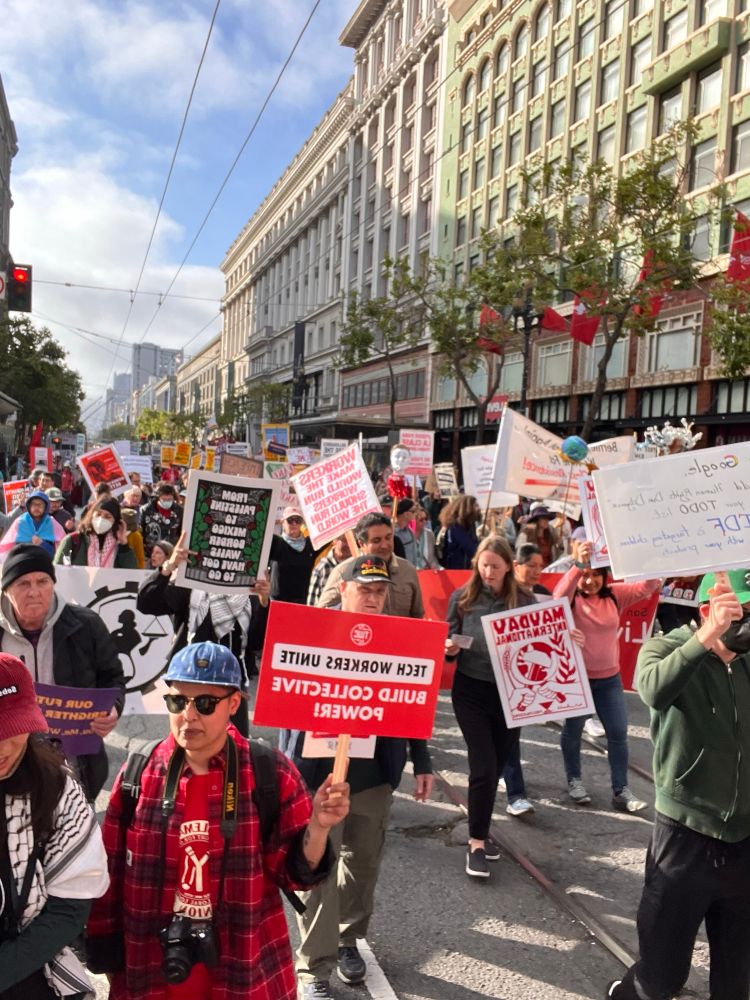 Protest down Market st in San Francisco for #mayday. Fight for workers rights and an end to oligarchy