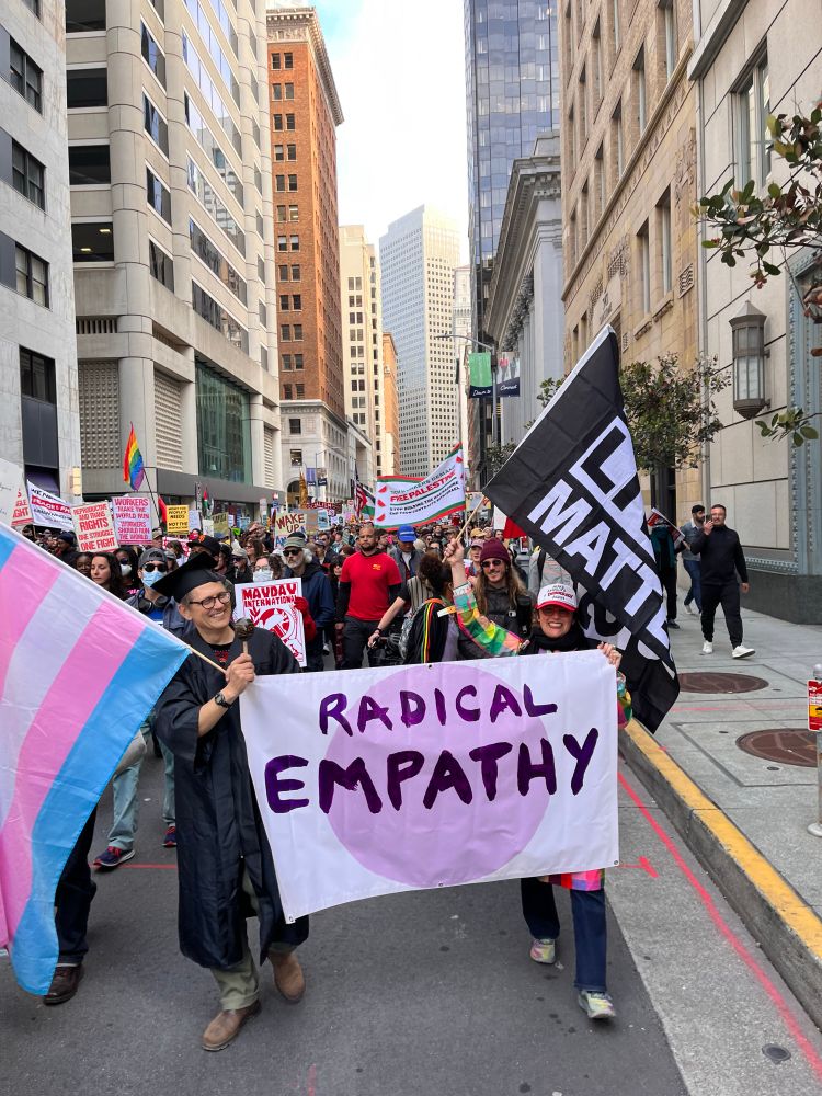 Protest down Market st in San Francisco for #mayday. Fight for workers rights and an end to oligarchy