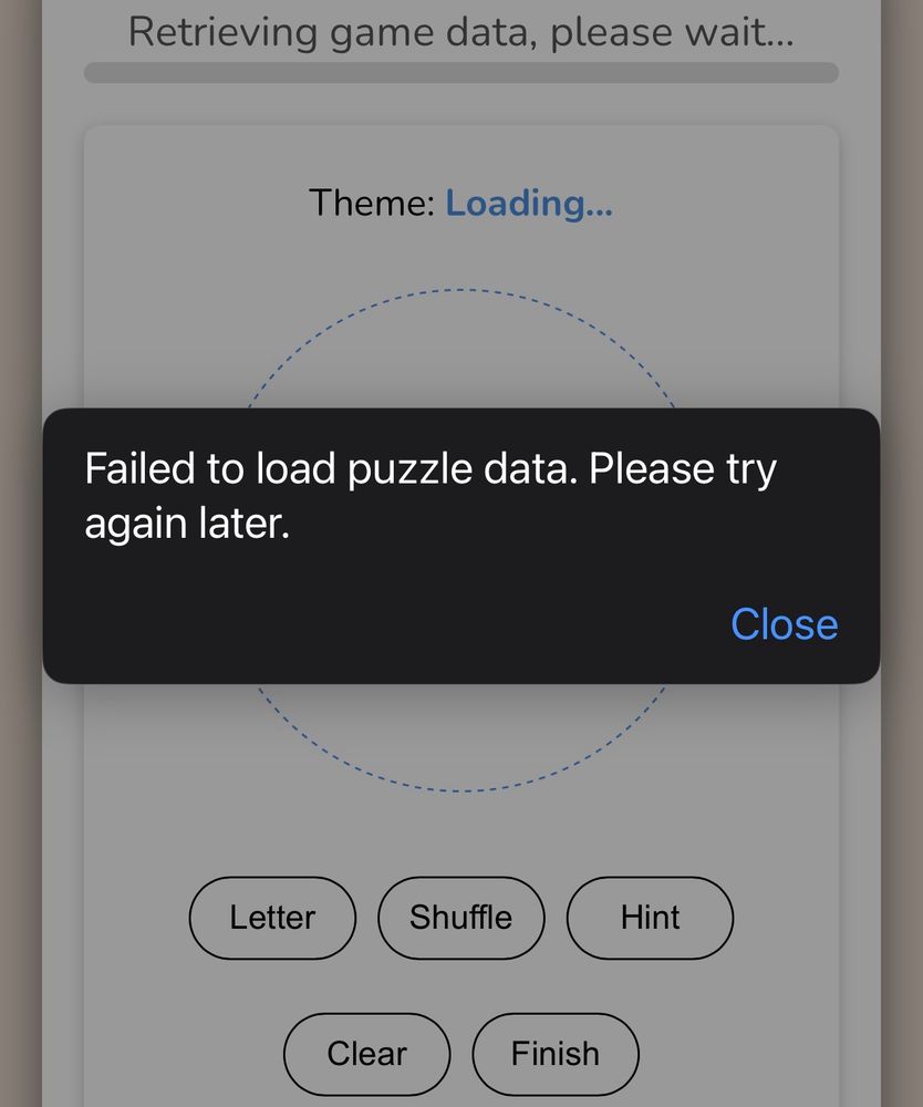 Screen snap of Llamagrama failing to load and asking me to try again later. This happens far too often. 