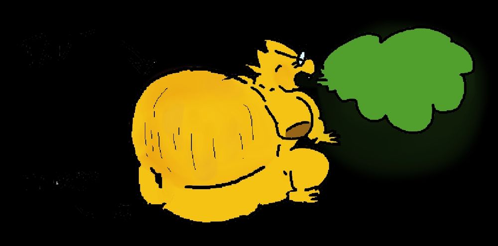 naked alphys with a fat tummy with her upper belly extremely taut shes belching lol