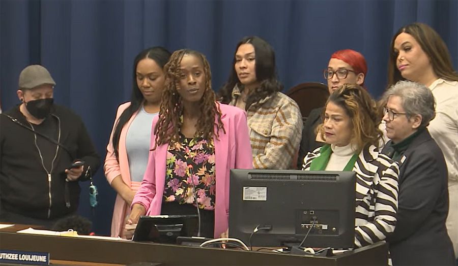 Chastity Bowick addresses Boston City Council (councilors Mejia and Breadon on right)