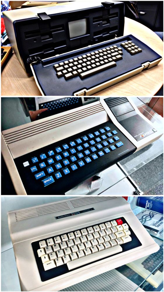 Images of the Osborne 1‬, Mattel Aquarius and TRS80 CoCo2 microcomputers.