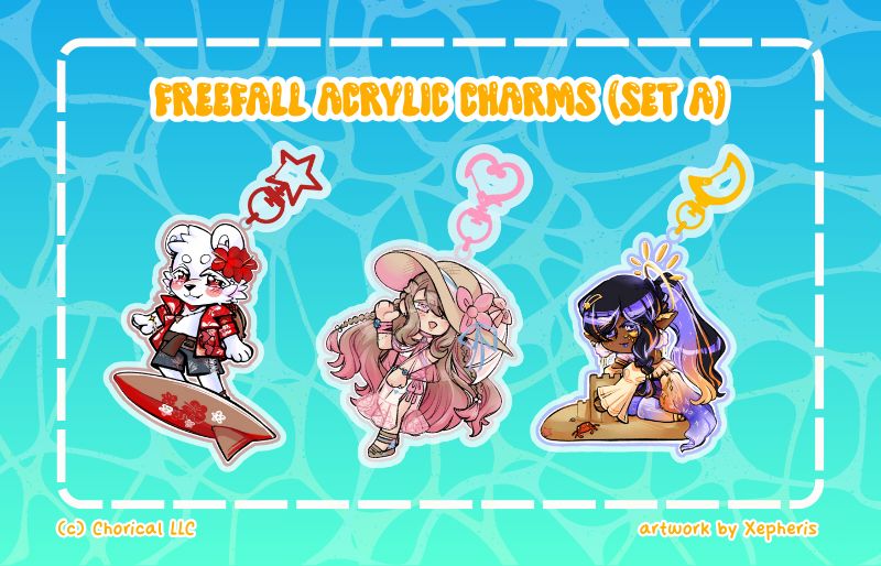 Acrylic charms with artwork by Xepheris