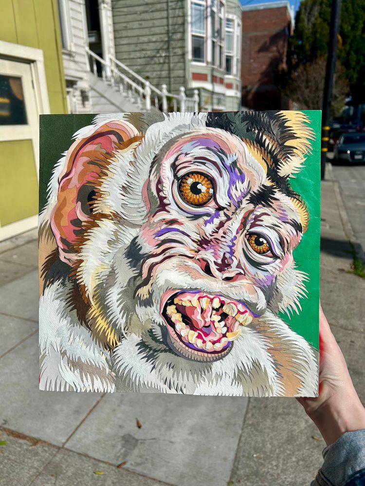 Collage of a monkey with a distorted face 