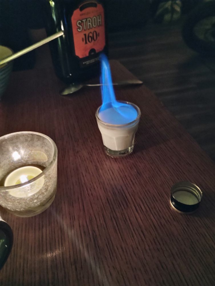 They're doing flaming milk shots with 80 proof rum what is wrong with this place