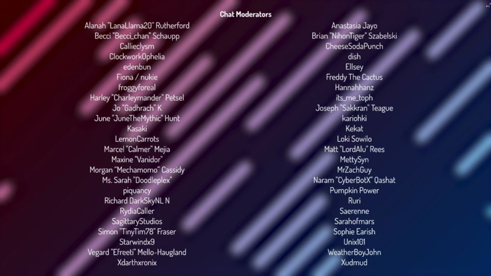 Chat moderator credits from SGDQ 2025.