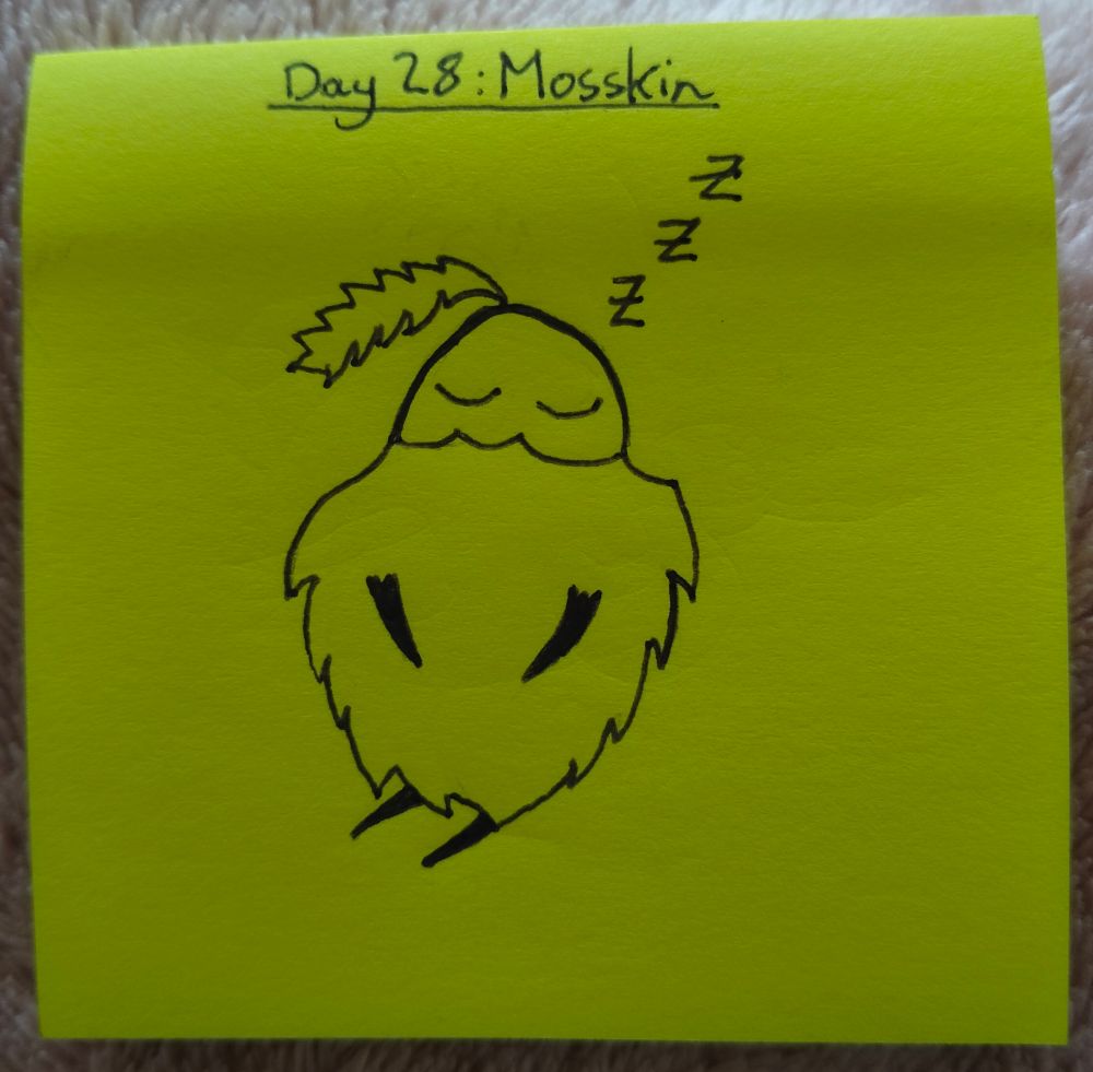 Pen art of a Mosskin NPC from Hollow Knight.