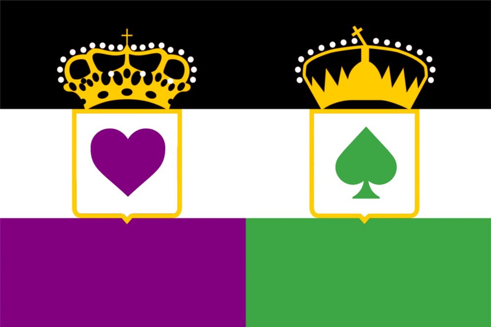 Austria Hungary flag but it's modified to be an asexual & aromantic pride flag