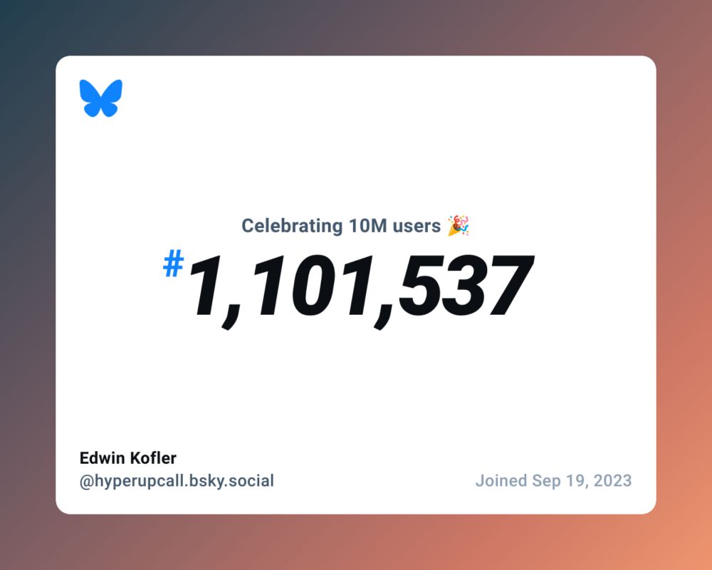 Image with large text of number 1,101,537, representing how new I am to the Bluesky platform.