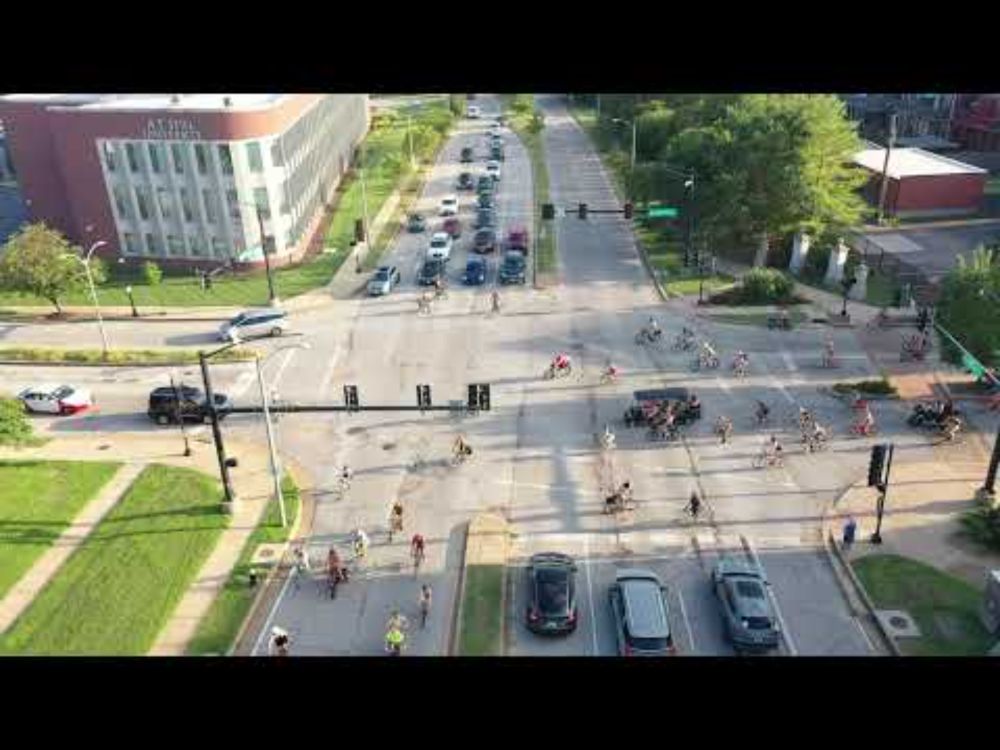 World Naked Bike Ride St Louis 2025 High Drone Gateway Arch Full Skyline August 2nd Park & Truman