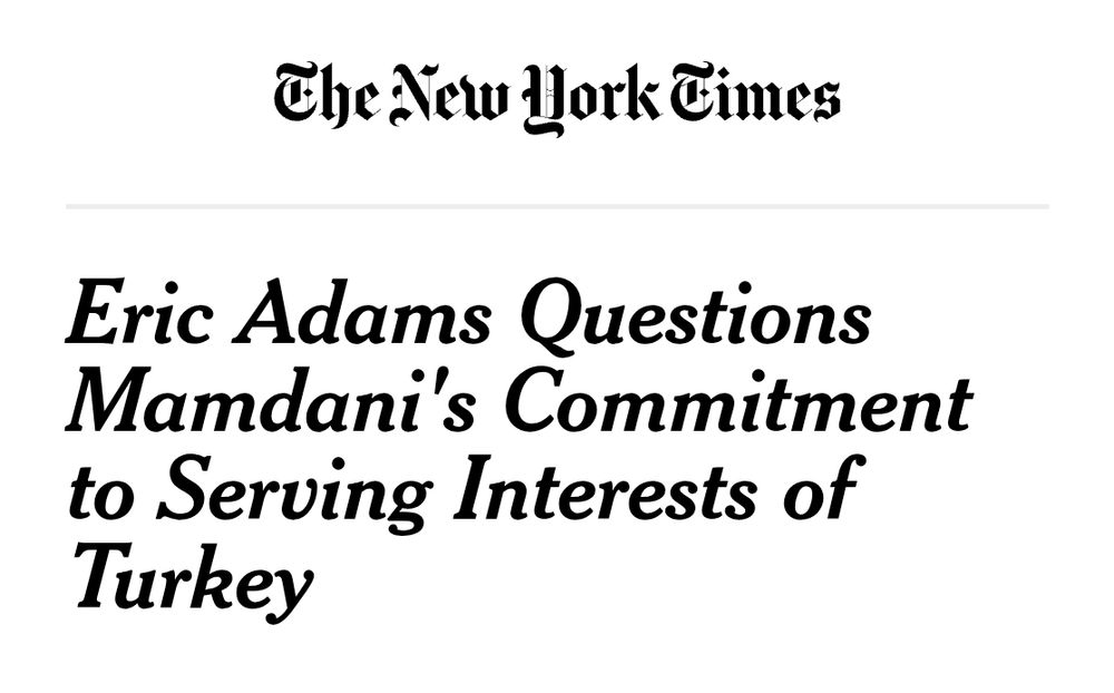 fake nyt headline 'eric adams questions mamdani's commitment to serving interests of turkey'