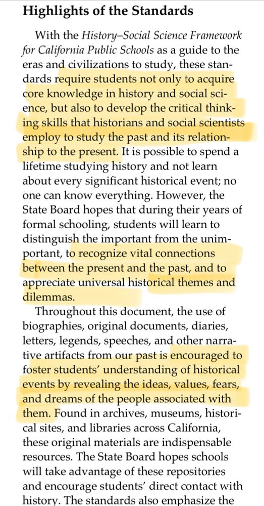 Screen shot of text Excerpt: Teaching History In California history classes, along side the content standards, there is a set of standards for teaching historical analysis skills -- starting in kindergarten