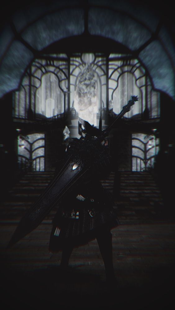 Ren stands before the Crystarium aetheryte. He clutches his head, and the burden of his role weighs upon him heavier than ever. His attire has shifted to something that covers more of his body than his previous gear, as his walls have thickened and he can't bear to be seen. The atmosphere is dark and gritty, reflecting his worsening mental state. 
