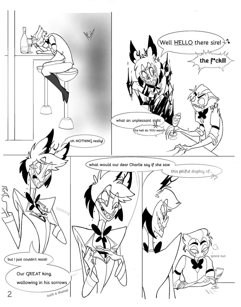Hazbin Hotel fancomic radioapple Lucifer and Alastor having a latenight drink due to Lucifers insomnia