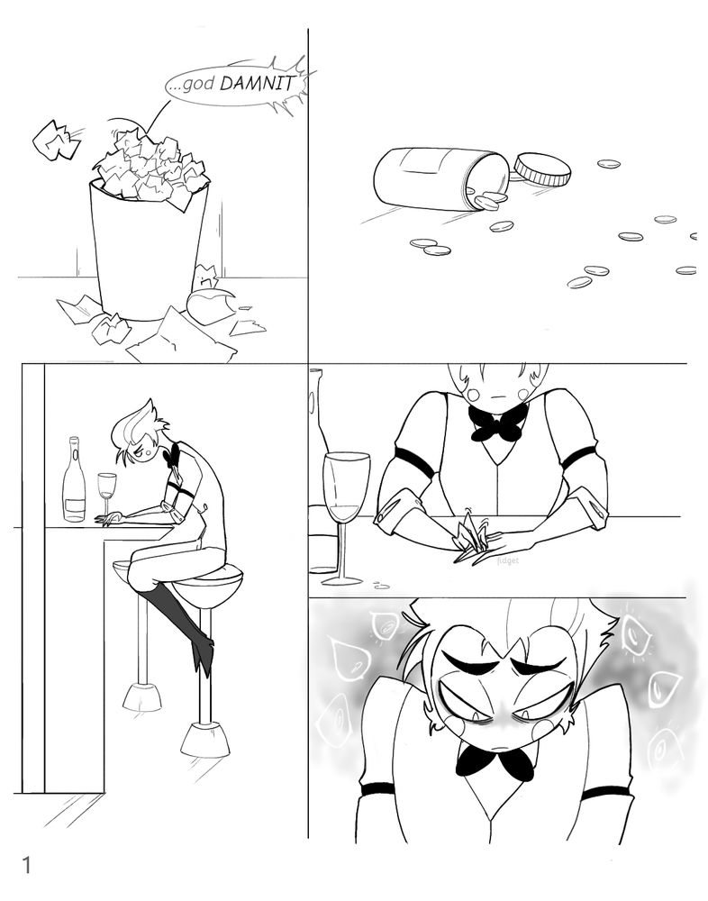 Hazbin Hotel fancomic radioapple Lucifer and Alastor having a latenight drink due to Lucifers insomnia