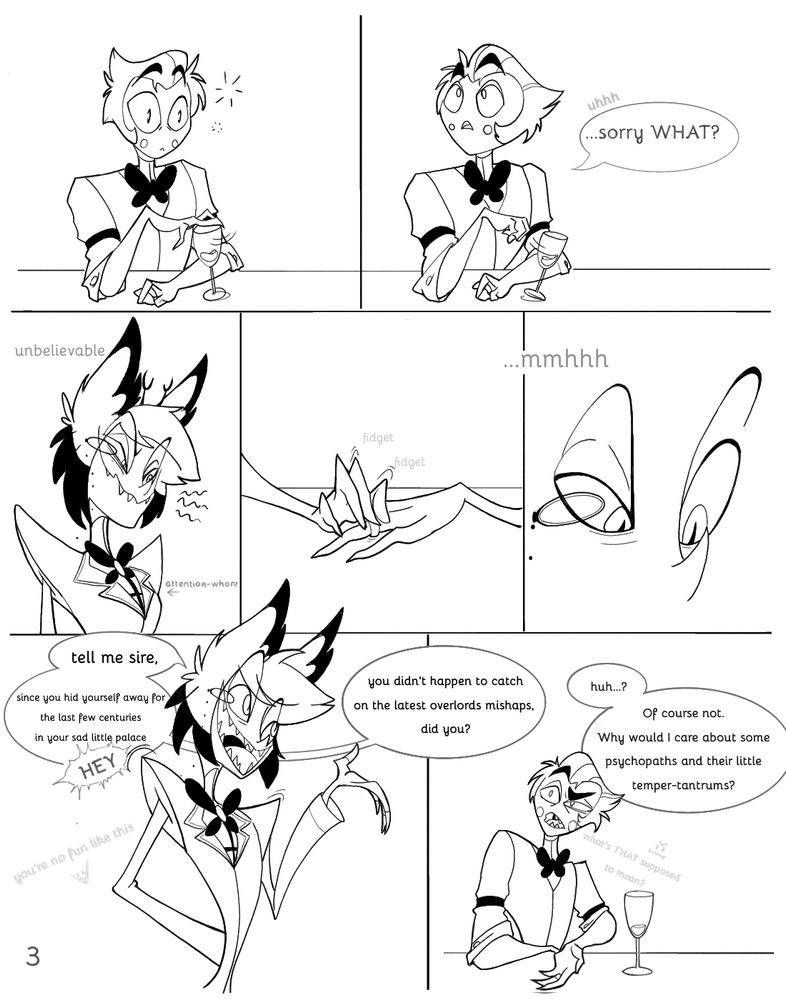 Hazbin Hotel fancomic radioapple Lucifer and Alastor having a latenight drink due to Lucifers insomnia