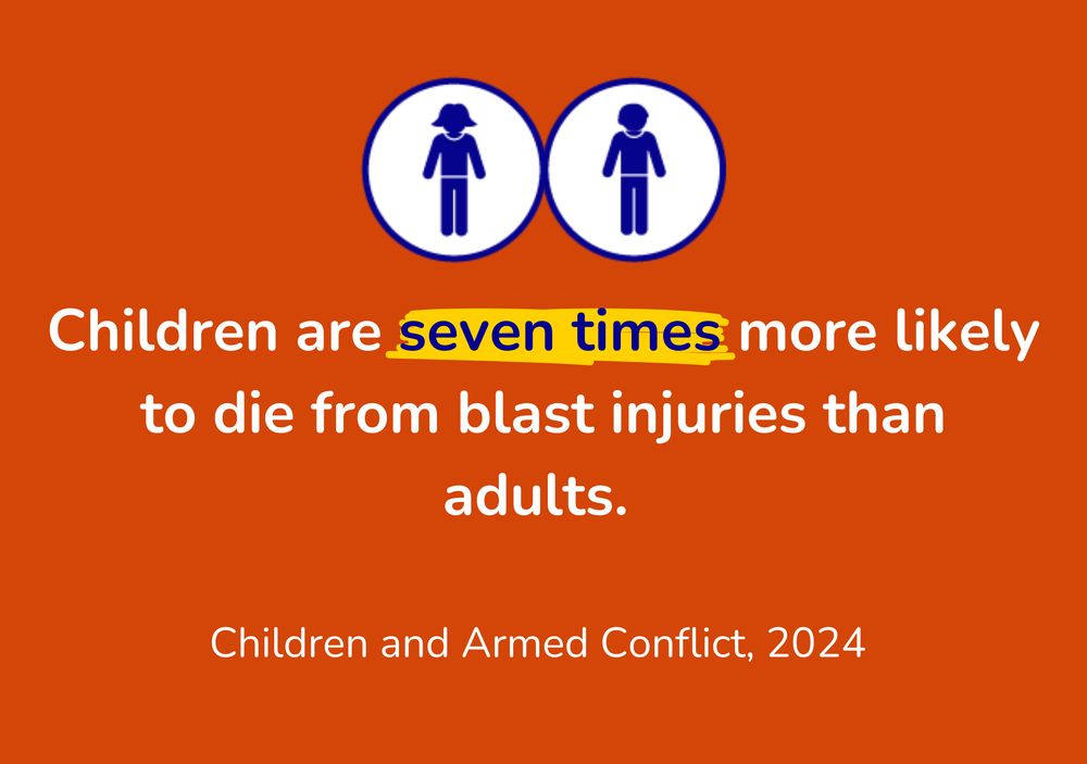 Visual (c)HI: Children are seven times more likely to die from blast injuries than adults. (Children and Armed Conflict, 2024)